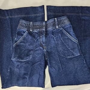 EUC Diane Von Furstenberg High Waist Jersey Denim Wide Leg/ Flare Size 4